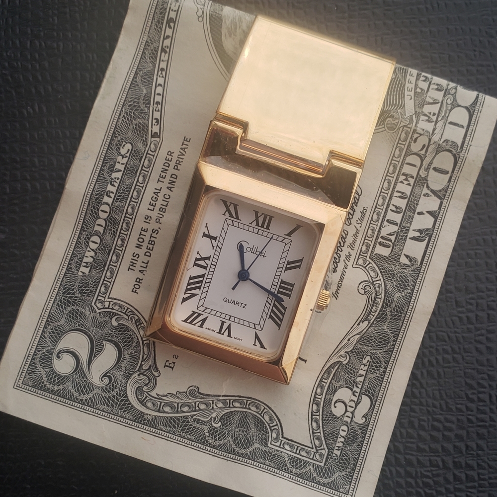 Goldtone Colibri Watch Money Clip Roman White Dial.